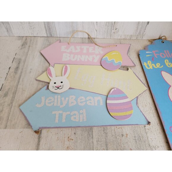 Easter follow the bunny he has chocolates spring hanging signs decor - Picture 2 of 8